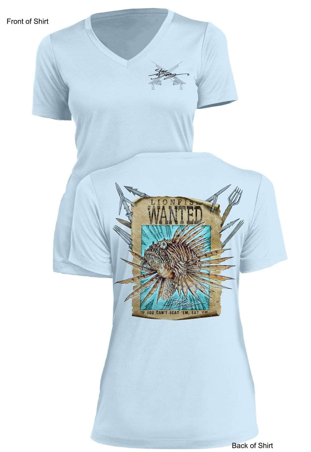 Lionfish WANTED-Poster Ladies Short Sleeve V-Neck-100% Polyester